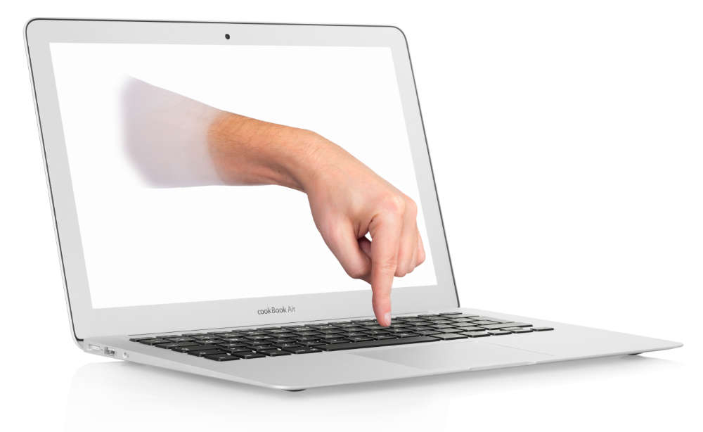Hand hilft extern aus dem Laptop